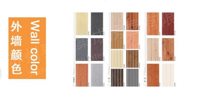 Swatch board of external wall colour and timber-effect finishes