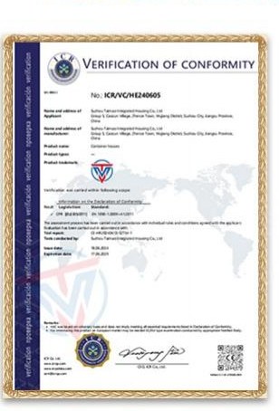 Verification of Conformity certificate No. ICR/VC/HE240605 issued to Suzhou Taimao Integrated Housing