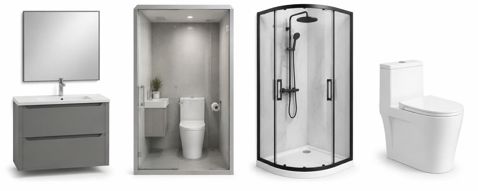 Bathroom options: wash basin and mirror, separate bath room, integrated bathroom and toilet